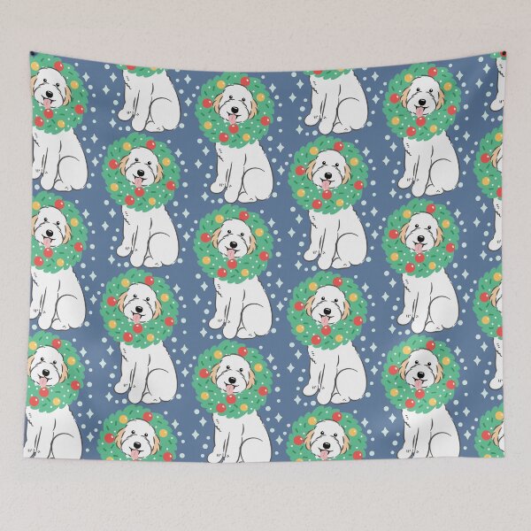 Item preview, Merry Christmas White Cream Aussiedoodle Aussie Doodle Dog designed and sold by Lulupainting.