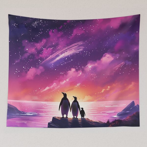 Item preview, Galactic Penguins: A Sci-Fi Anime Family Under a Purple Cosmos designed and sold by PaintbrushPlace.