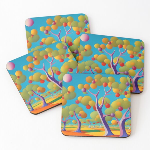 Item preview, Primitive art style apple trees designed and sold by WildLadyWood.