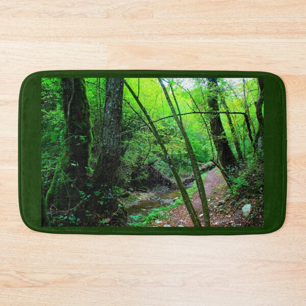 Item preview, Scenery from Sarnano with the path to Cascata del Pellegrino with river, rocks, tree, trunks, greenery designed and sold by Kristina Drozd.