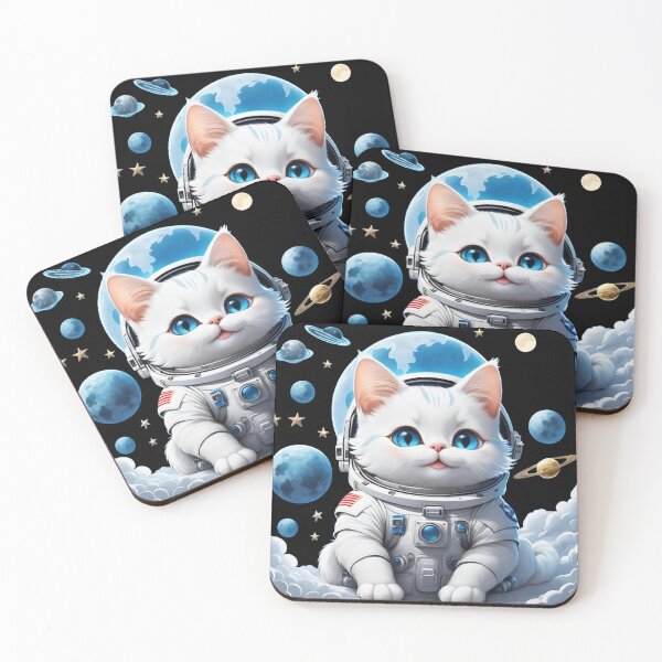 Item preview, Cute white space cat with blue eyes looking at the moon and stars.Astronaut cat. designed and sold by By-Jeff.