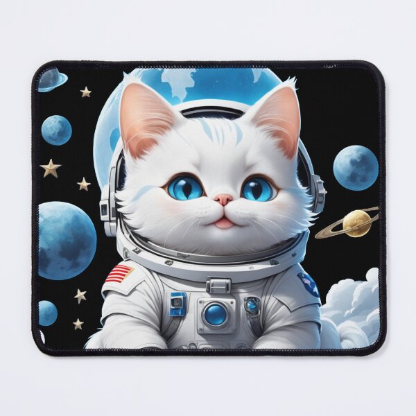 Item preview, Cute white space cat with blue eyes looking at the moon and stars.Astronaut cat. designed and sold by By-Jeff.