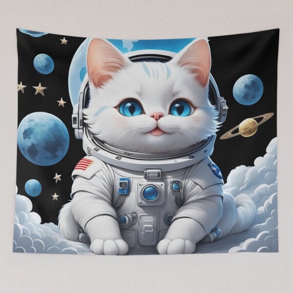 Item preview, Cute white space cat with blue eyes looking at the moon and stars.Astronaut cat. designed and sold by By-Jeff.