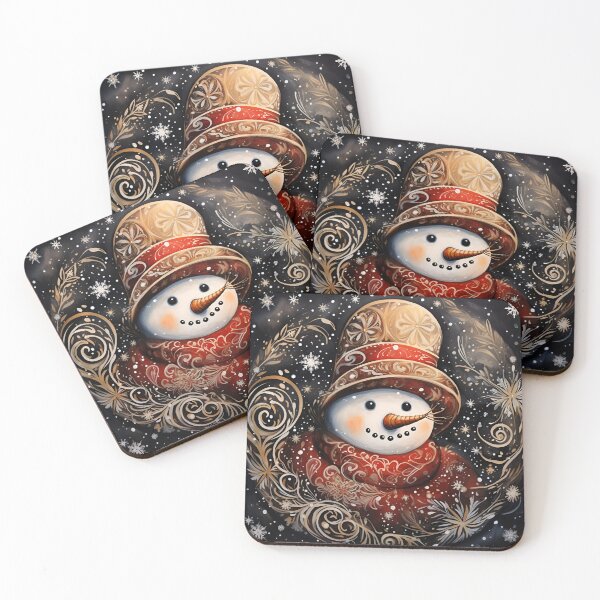 Item preview, Nostalgic snowman drawing with swirling snowflakes prin designed and sold by dcrc.