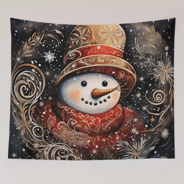 Item preview, Nostalgic snowman drawing with swirling snowflakes prin designed and sold by dcrc.