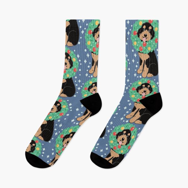 Item preview, Merry Christmas Black Tan Aussiedoodle Aussie Doodle Dog designed and sold by Lulupainting.