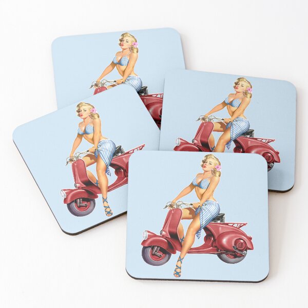 Item preview, Cute Blonde on Vintage Red Scooter designed and sold by EvTheOne.
