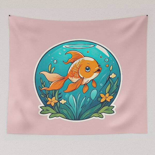 Item preview, Goldfish and Flowers in Aquarium designed and sold by Bilisik.