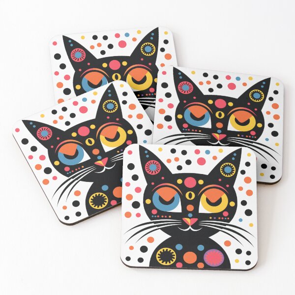 Item preview, colorful polka dot cat designed and sold by bugOnCat.
