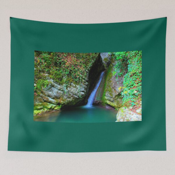 Item preview, Scene from Sibillini Mountains with Cascata del Pellegrino waterfall, basin, rocks designed and sold by Kristina Drozd.