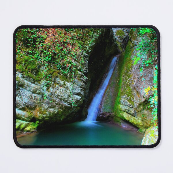 Item preview, Scene from Sibillini Mountains with Cascata del Pellegrino waterfall, basin, rocks designed and sold by Kristina Drozd.