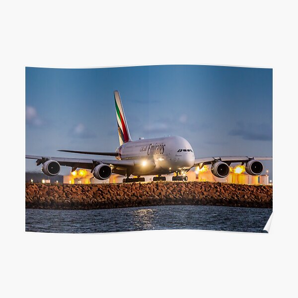 Emirates Airbus A380 Lands at Sunset, Sydney Airport Australia - Plane + Travel + Tourist = Holiday Poster