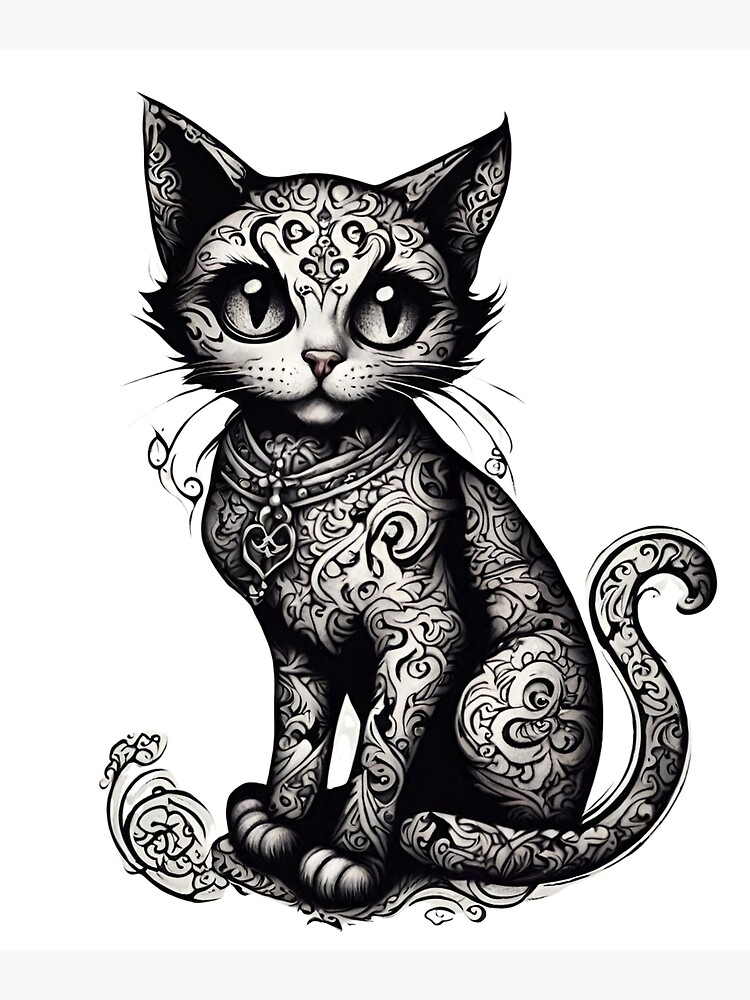 gothic-cat-black-cat-tattoo-design-canvas-print-for-sale-by-cyberartistone-redbubble