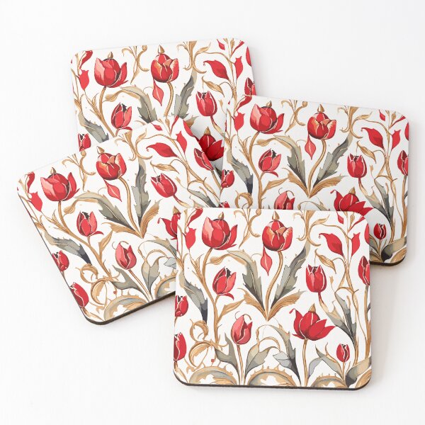 Item preview, Red Gold Turkish Tulips Ottoman Pattern on White  designed and sold by GraphicsClub.