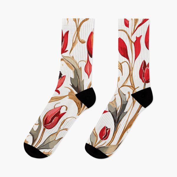Item preview, Red Gold Turkish Tulips Ottoman Pattern on White  designed and sold by GraphicsClub.