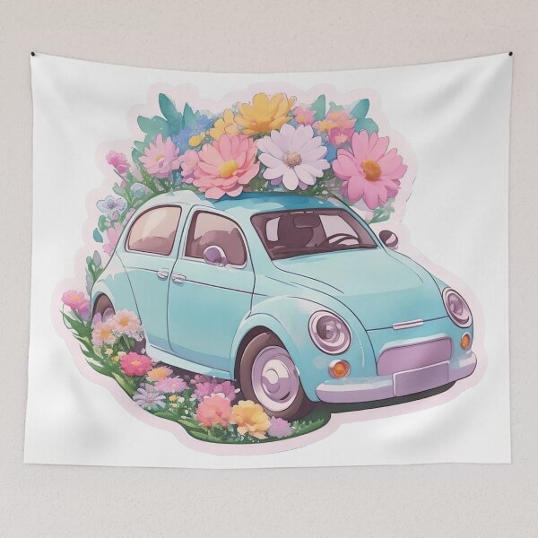 Item preview, Retro Car Fantasy Sticker: 3D Vector Art with Floral Splash and 4K Detail (68) designed and sold by WASjourney.