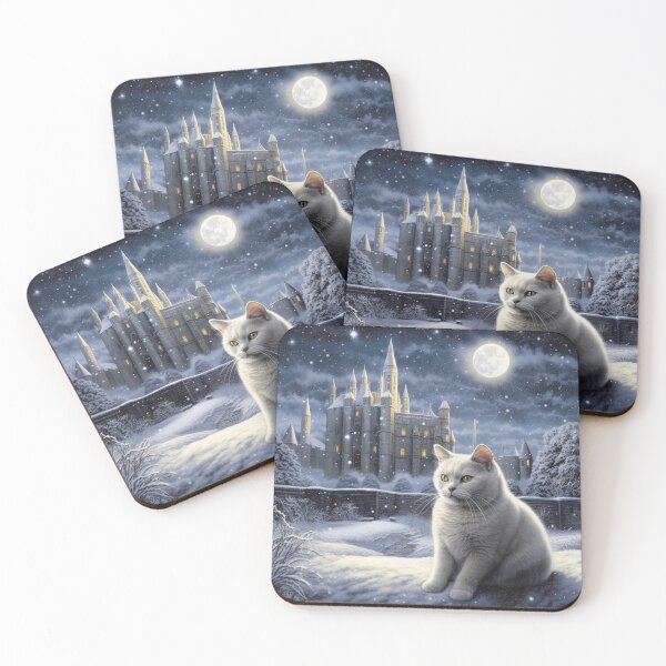 Aperçu de l'œuvre British Shorthair blanc et châteaux créée et vendue par Nocturne Paws.