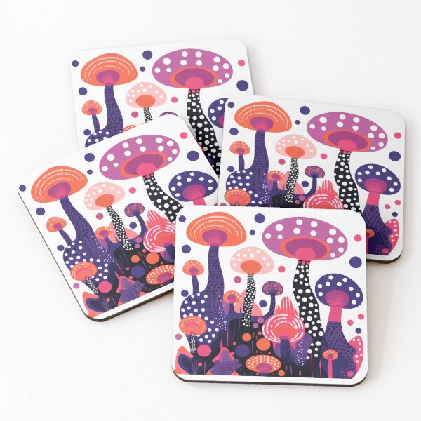 Item preview, Purple and Orange Trippy and Modern Mushrooms with Dots Funky Illustration designed and sold by GulDesignCo.