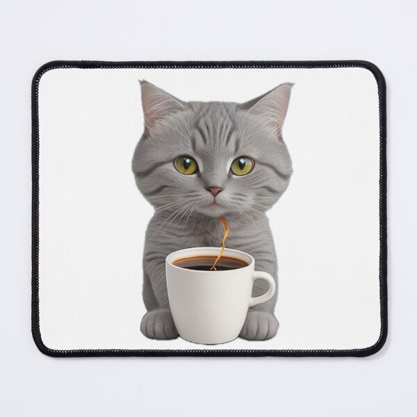 Item preview, cute grey cat drinking coffee designed and sold by KorArtStudio.