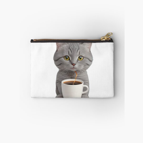 Item preview, cute grey cat drinking coffee designed and sold by KorArtStudio.
