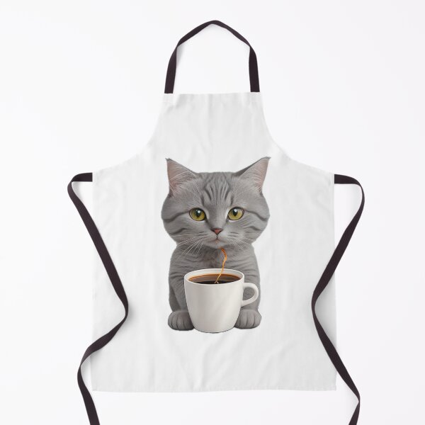 Item preview, cute grey cat drinking coffee designed and sold by KorArtStudio.