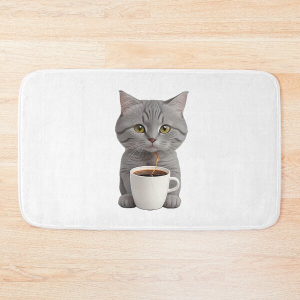 Item preview, cute grey cat drinking coffee designed and sold by KorArtStudio.