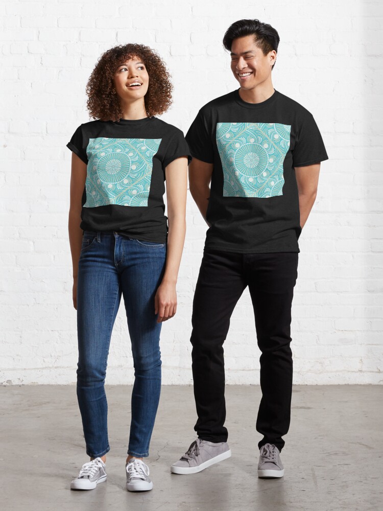 Classic T-Shirt, Serenity Sunset on Sea Dot Mandala Geo Diamond Tile designed and sold by Triplicate Limited