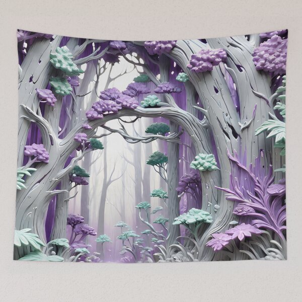 Item preview, Pastel purple and mint 3D forest/1 - expressive botanical pattern.  designed and sold by My-fake-places.