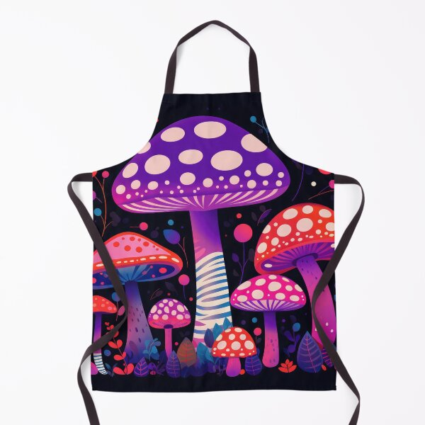 Item preview, Dotted Pink&Purple Mushrooms on Black Background Trippy Art Print designed and sold by GulDesignCo.