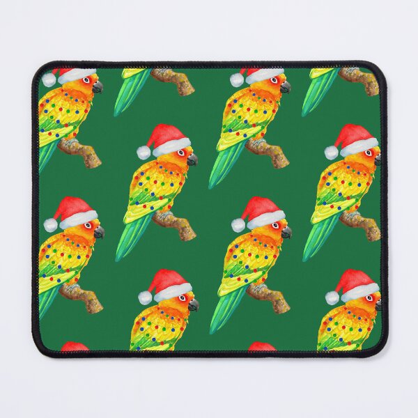 Item preview, Christmas Sun Conure Parrot Santa Hat & Christmas Lights designed and sold by Ivy Lily Art.