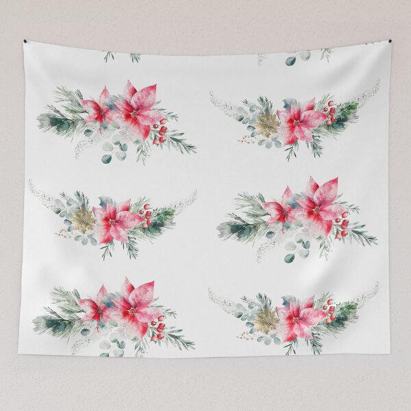 Artikelvorschau, Festliche Flora: Aquarell-Weihnachtssterne und Kiefernzweige entworfen und verkauft von EmeraldeaDesign.