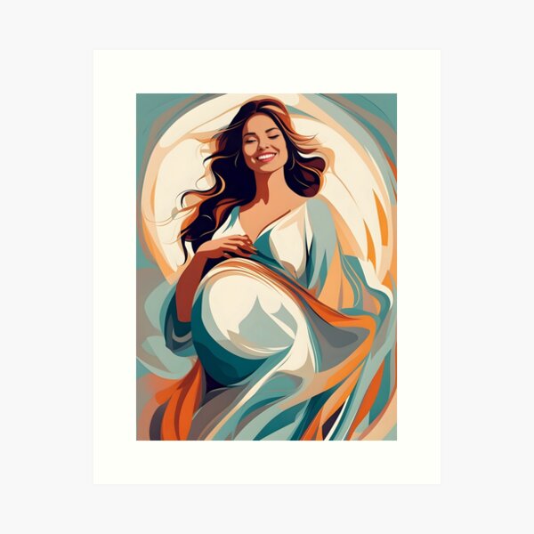 Item preview, Happy and laughing pregnant beautiful woman designed and sold by posterflunz.