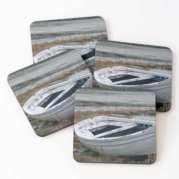 Item preview, Small White Wooden Boat on the Shore designed and sold by Calidris Fotografie Steffi & Ben Köppler.