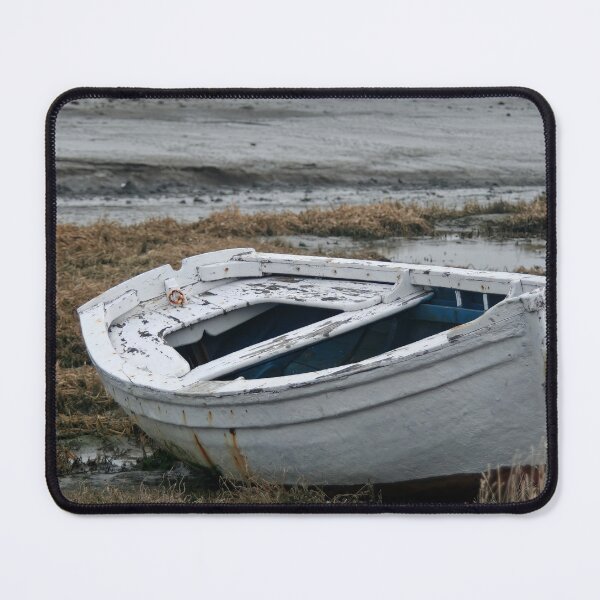 Item preview, Small White Wooden Boat on the Shore designed and sold by Calidris Fotografie Steffi & Ben Köppler.