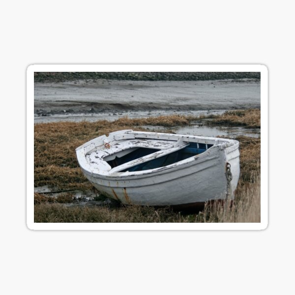 Item preview, Small White Wooden Boat on the Shore designed and sold by Calidris Fotografie Steffi & Ben Köppler.