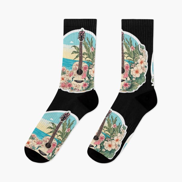 Item preview, Guitar Tattoo on a Hawaiian Beach with Orchid Flowers designed and sold by NautiChic.