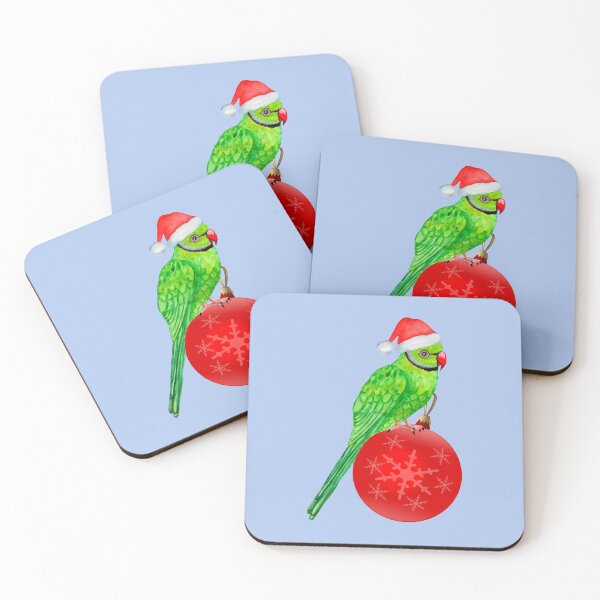 Item preview, Cute Christmas Ringneck Parrot in Santa Hat for Bird Lover designed and sold by Ivy Lily Art.