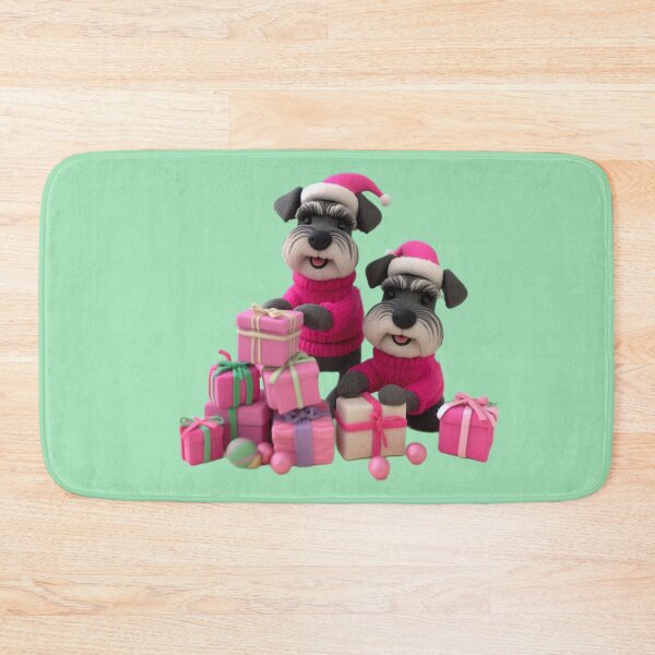 Item preview, Festive Pink Christmas Schnauzers with Gifts designed and sold by barksandsqueaks.
