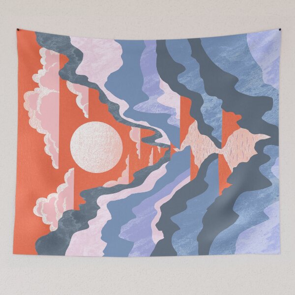 Item preview, Dreamy Mountains in Tangerine and Purple designed and sold by TigaTiga.