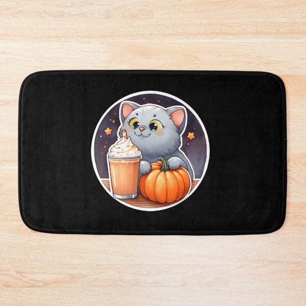 Item preview, A gray cat with a pumpkin spice latte with whipped cream and a pumpkin designed and sold by shirtsmugslife.