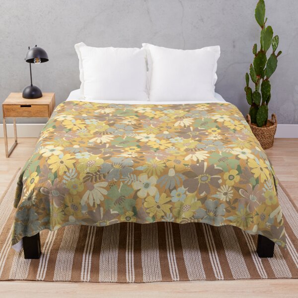 Item preview, Boho Beach Flowers - buttercup and mocha on caramel - retro 1970s inspired floral by Cecca Designs designed and sold by Cecca-Designs.