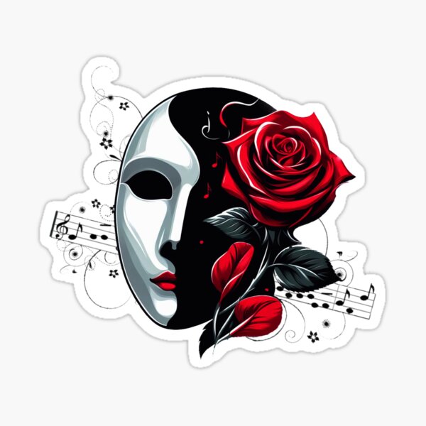 Harmony in Red: Phantom of The Opera with Musical Notes Sticker
