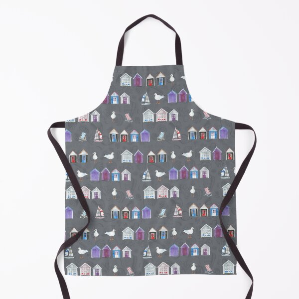 Item preview, Beach Huts, Bournemouth - on medium grey with shells - watercolour pattern by Cecca Designs designed and sold by Cecca-Designs.