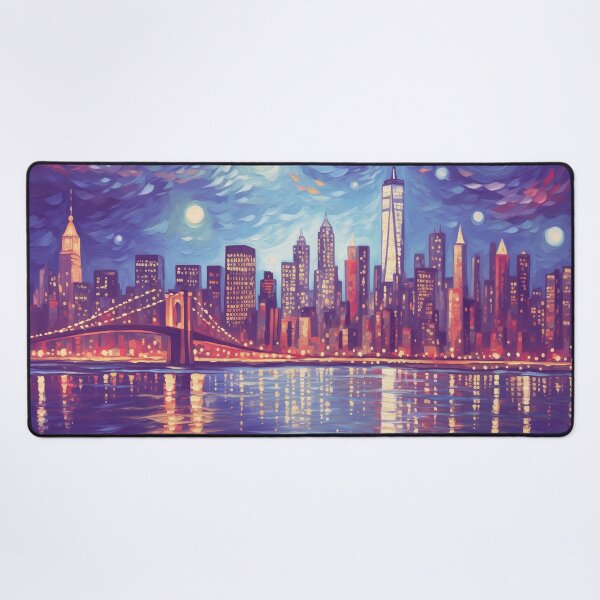 Item preview, New York Skyline, Sunset Blue, AI Generated Art designed and sold by studioSharonKay.