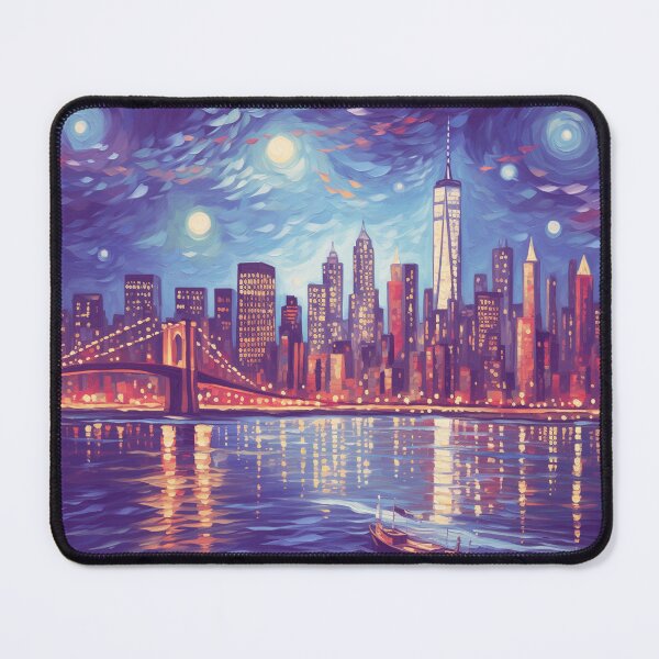Item preview, New York Skyline, Sunset Blue, AI Generated Art designed and sold by studioSharonKay.
