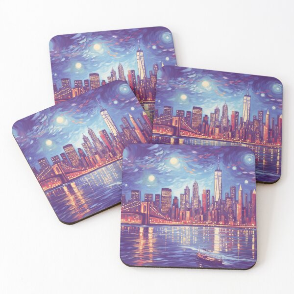 Item preview, New York Skyline, Sunset Blue, AI Generated Art designed and sold by studioSharonKay.