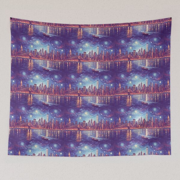 Item preview, New York Skyline, Sunset Blue, AI Generated Art designed and sold by studioSharonKay.