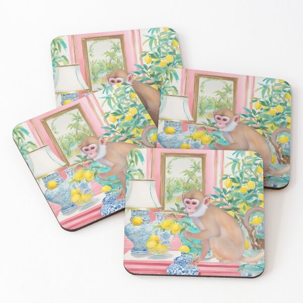 Item preview, Preppy monkey and lemon tree in chinoiserie interior designed and sold by SophieClimaArt.