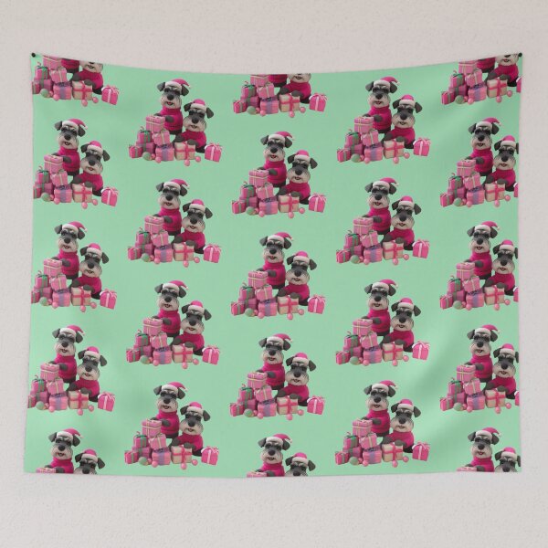 Item preview, Festive Pink Christmas Schnauzers with Gifts designed and sold by barksandsqueaks.