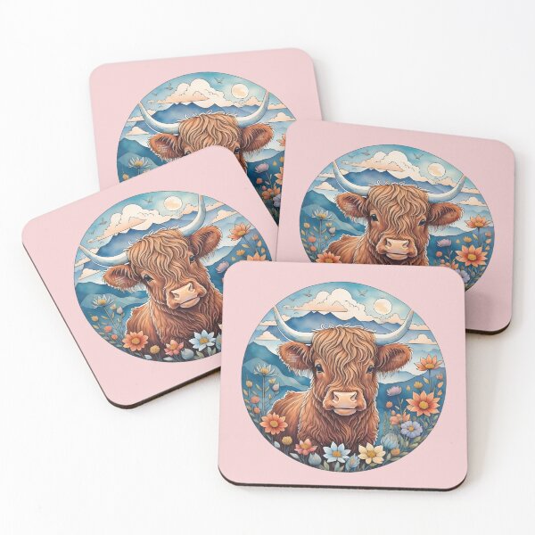 Item preview, Highland cow mountain and flowers designed and sold by Nolan6.